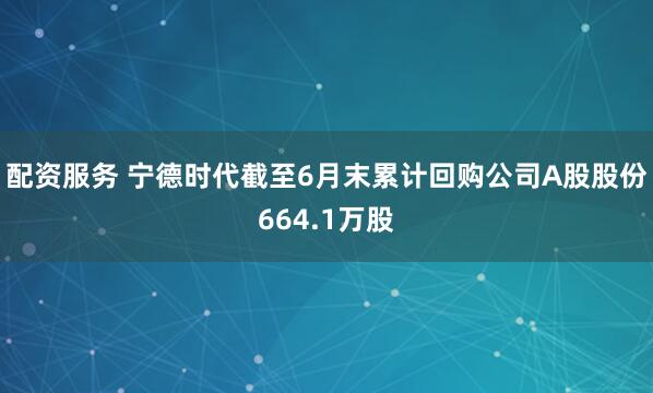 配资服务 宁德时代截至6月末累计回购公司A股股份664.1万股